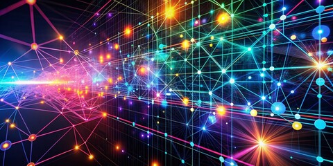 Neon Digital Grid with Glowing Nodes - Futuristic Technology Background for Innovation and Connectivity