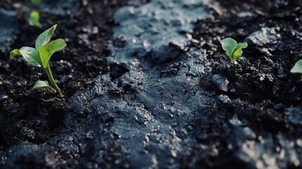 Close-up of biochar black soil texture, showing rich, dark, and fertile earth.