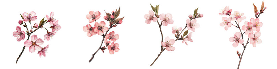 Delicate and beautiful pink cherry blossom flowers blooming on tree branches in a lush spring garden  The fragrant petals create a soft romantic and serene natural background