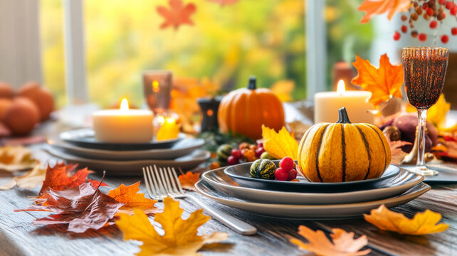 rustic festive tablescape featuring autumn elements and warm colors