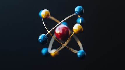 Obraz premium 3d model of an atom with electrons orbiting the nucleus, symbolizing atomic structure and quantum physics.