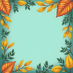 Naklejka premium autumn Brown leaves frame emerald color background. Generative ai