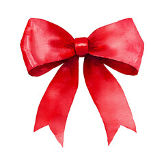Vibrant red watercolor bow, perfect for gift wrapping and holiday decorations, adding a touch of elegance and charm.