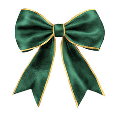 Elegant green satin bow with golden edges, perfect for gift wrapping and festive decorations.