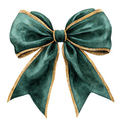 Elegant dark green ribbon bow with golden edges, perfect for gifts and decorations, adding a touch...