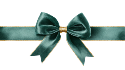 Elegant green satin ribbon bow on a golden band. Perfect for decorating gifts, events, and celebrations.