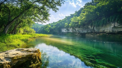 Serene River Landscape with Lush Greenery