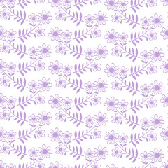 Hand drawn seamless pattern with flowers purple in white background. Lovely romantic fashion flowers Print for background, wallpaper, fabric