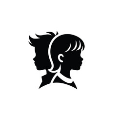 Simple black silhouette logo of a boy and girl in profile view.