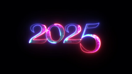 Bright text 2025, happy new year 2025, Glowing neon 2025 celebrating the new year