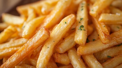 Irresistible Crispy Golden French Fries Deliciously Seasoned Snack with Herbs and Ketchup - Perfectly Cooked Comfort Food Photography