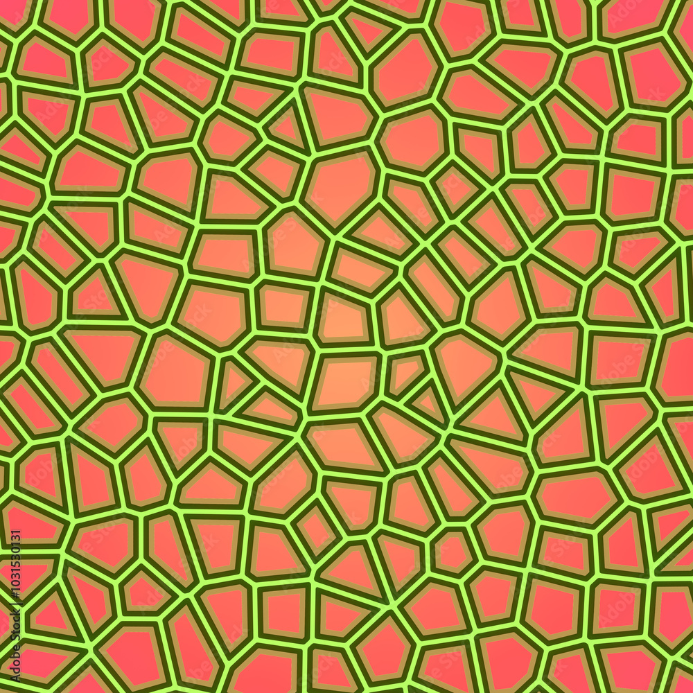 Poster Abstract organic background of red-green intricate polygonal geometric patterns. 3d rendering illustration