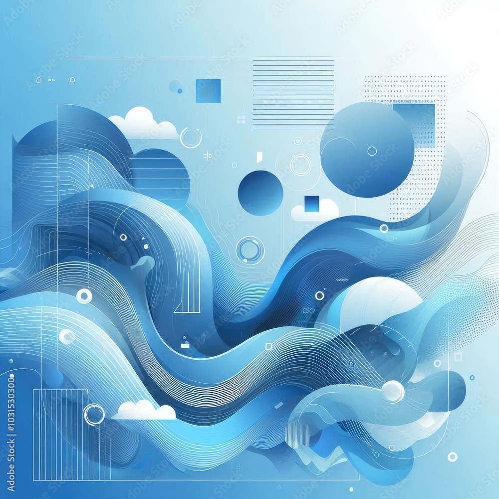 Aufkleber Create a modern digital background using shades of blue, featuring abstract shapes and flowing forms. Incorporate varying textures and gradients to add depth, while maintaining a balanced, harmonious 