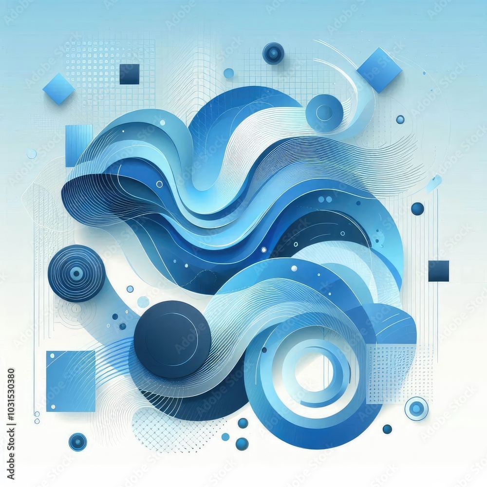 Aufkleber Create a modern digital background using shades of blue, featuring abstract shapes and flowing forms. Incorporate varying textures and gradients to add depth, while maintaining a balanced, harmonious 