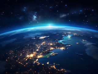 Fototapeta premium glowing earth from space north america at night with city lights and celestial wonders digital illustration