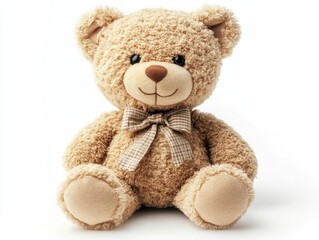 Obraz premium A soft and huggable plush teddy bear with a classic design in pastel colors photographed against a clean white background This adorable stuffed animal toy evokes a sense of comfort joy and nostalgia