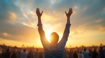Celebrating life a symbolic moment of joy and connection against a stunning sunset backdrop