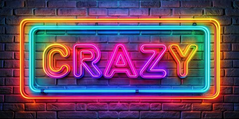 Obraz premium A vibrant and eye-catching Glow Crazy neon sign illuminating in the dark , neon, glow, vibrant, colorful, fluorescent