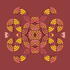 Digital illustration of a symmetrical pattern of intertwined shapes resembling stylized waves. 3d rendering