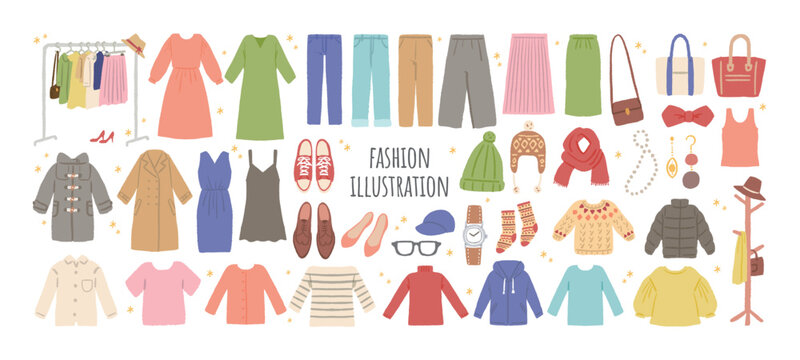 いろんな服・ファッションアイテムのイラストセット