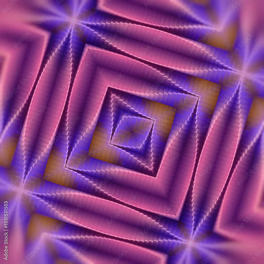 Poster Digital illustration of purple blocks arranged in an exciting wave pattern. 3d rendering