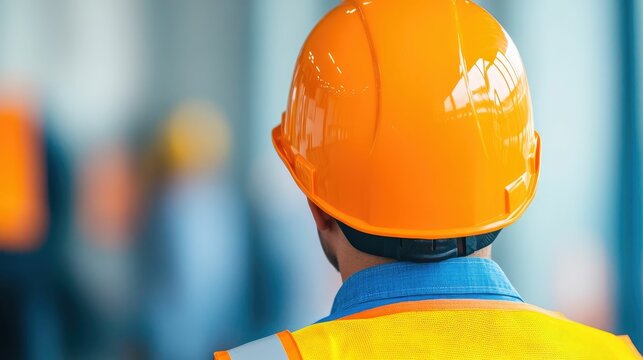 Portrait of a construction worker wearing a safety helmet and holding a shield representing insurance coverage for workplace accidents and injuries