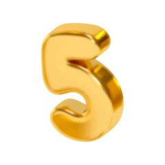 Number 5. Five Number sign gold color. Realistic 3d design in metal style. Isolated on white background. vector illustration