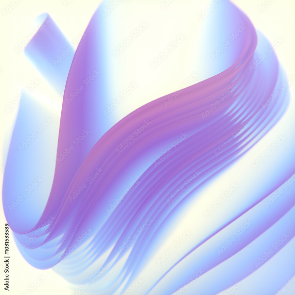 Poster Smooth undulating flow of colored fabric stripes with trendy neon gradient. 3d rendering illustration