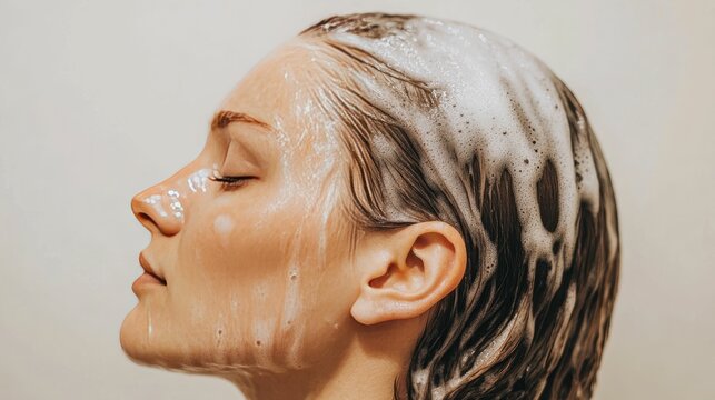 Close up portrait of a woman with wet hair receiving a precise haircut in a minimalist and elegant salon setting showcasing the expertise and of the hairdressing service