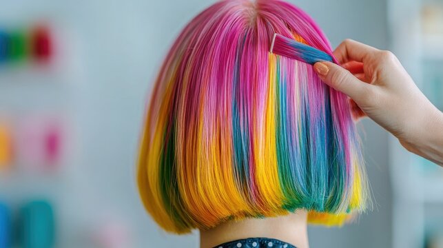 Closeup of a woman s head receiving a vibrant color refresh by a professional stylist in a beauty salon showcasing the expert skill and care involved in a hair makeover service