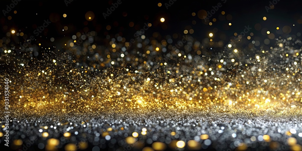 Canvas Prints A shimmering cascade of golden and silver glitter, sparkling with a soft, ethereal glow, creating a breathtaking backdrop for celebration and dreams.