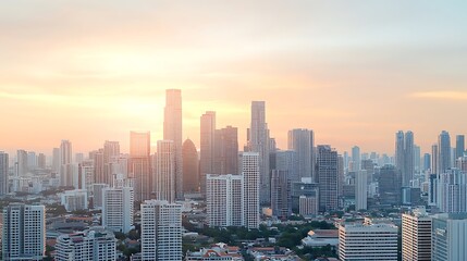 Fototapeta premium Stunning urban sunset a serene overlook of a bustling cityscape bathed in golden light for a captivating evening view