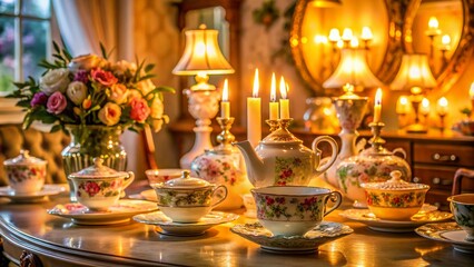 Nostalgic Panoramic View of Grandma's Elegant China Collection for Timeless Memories