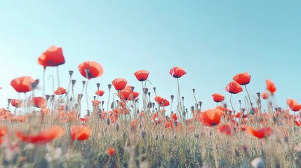 Obraz premium Vibrant Poppy Field Under Bright Blue Sky