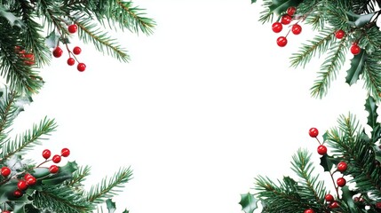 Beautiful Frame of Christmas Greenery and Berries for Holidays