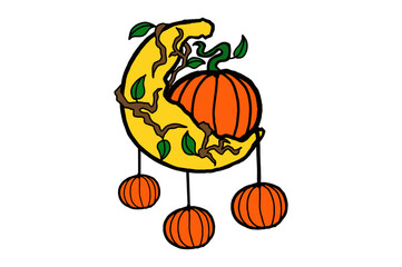Crescent Moon With Halloween Pumpkin Decoration