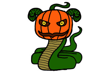 Green Snake With Halloween Pumpkin Head