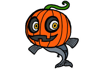 Fish Wearing Halloween Pumpkin Head Masks