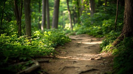 Obraz premium Serene Forest Pathway Through Lush Greenery
