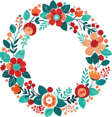 Floral Wreath Design with Red, Orange, and Green