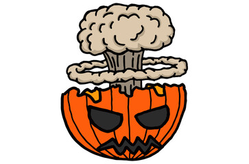 Puff of Smoke from Atomic Bomb Explosion Inside a Halloween Pumpkin Head