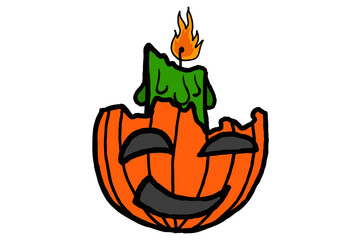 Green Candle With Halloween Pumpkin Head Holder