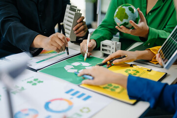 Green business company and Solar Energy Environment city Concept. business team people planning .