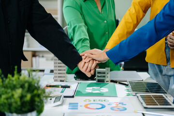 Green business company and Solar Energy Environment city Concept. business team people planning .
