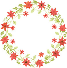 Fototapeta premium Floral Wreath Design with Red Flowers and Green Leaves