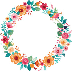 Floral Wreath Illustration with Colorful Flowers
