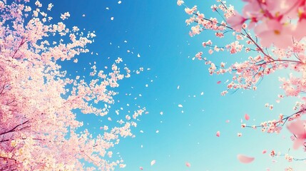 Pink Blossoms Against a Bright Blue Sky