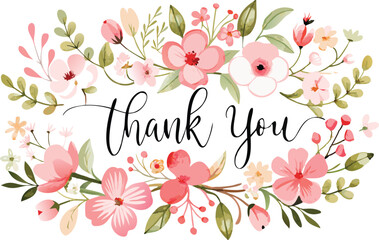 Floral Thank You Card Design With Pink Flowers