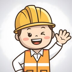 Cute Cartoon Construction Worker (Confident)
"A cute cartoon of a smiling construction worker wearing a yellow hard hat, white shirt, and orange safety vest, standing with arms confidently crossed, an