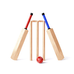 Cricket set isolated on white background. 3d-rendering